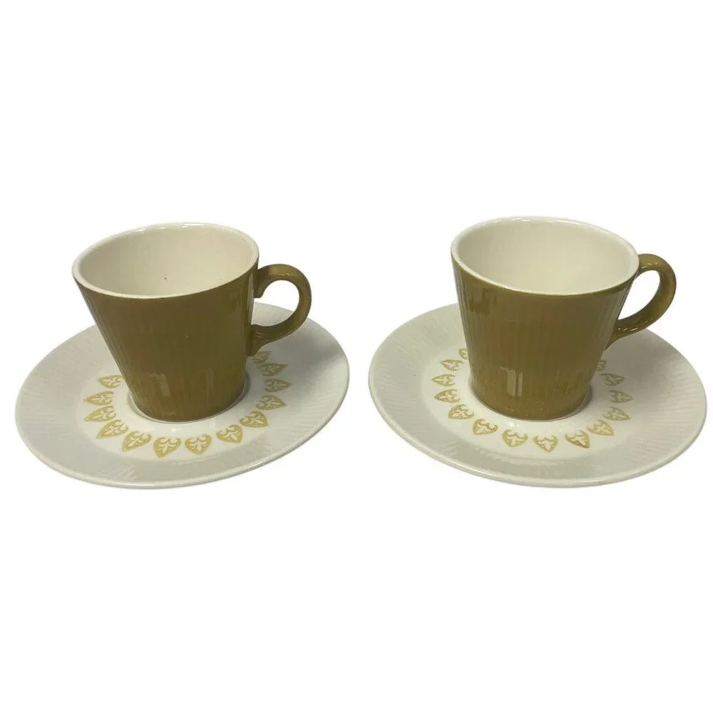 2 Vintage 1960s Sheffield Serenade Solid White and Gold Teacup Saucer Sets